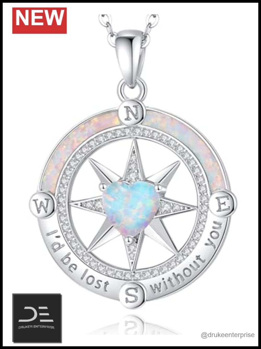 Compass Birthstone Necklace Sterling Silver Jewelry for Women